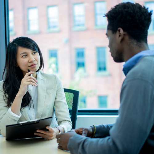 Two people talking