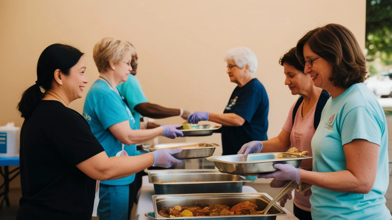 nonprofit volunteers serving food